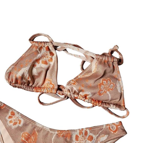 American eagle Aerie triangle cheekiest bikini set rust orange tapestry design - Picture 3 of 7